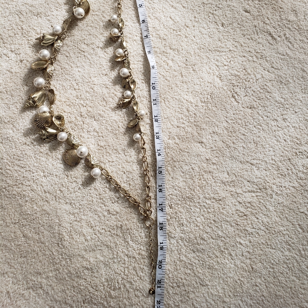 SOLD Talbots Double Layer Gold Shell, Rhinestone and Pearl Necklace - Picture 8 of 8